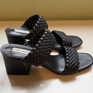 Steve Madden Black Woven Mules